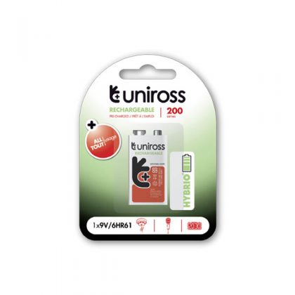 UNIROSS RECHARGABLE 200MAH 9V