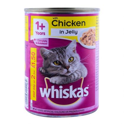 WHISKAS CAT FOOD JELLY CHICKEN 390GM TIN RRP