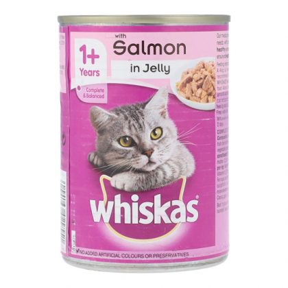 WHISKAS CAT FOOD JELLY SALMON 390GM TIN