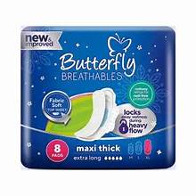 BUTTERFLY PADS BREATHABLES MAXI THICK NIGHT XL 8PCS PACK