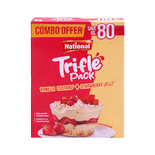 NATIONAL TRIFLE PACK VANILLA CUSTARD STRAWBERRY JELLY 355GM